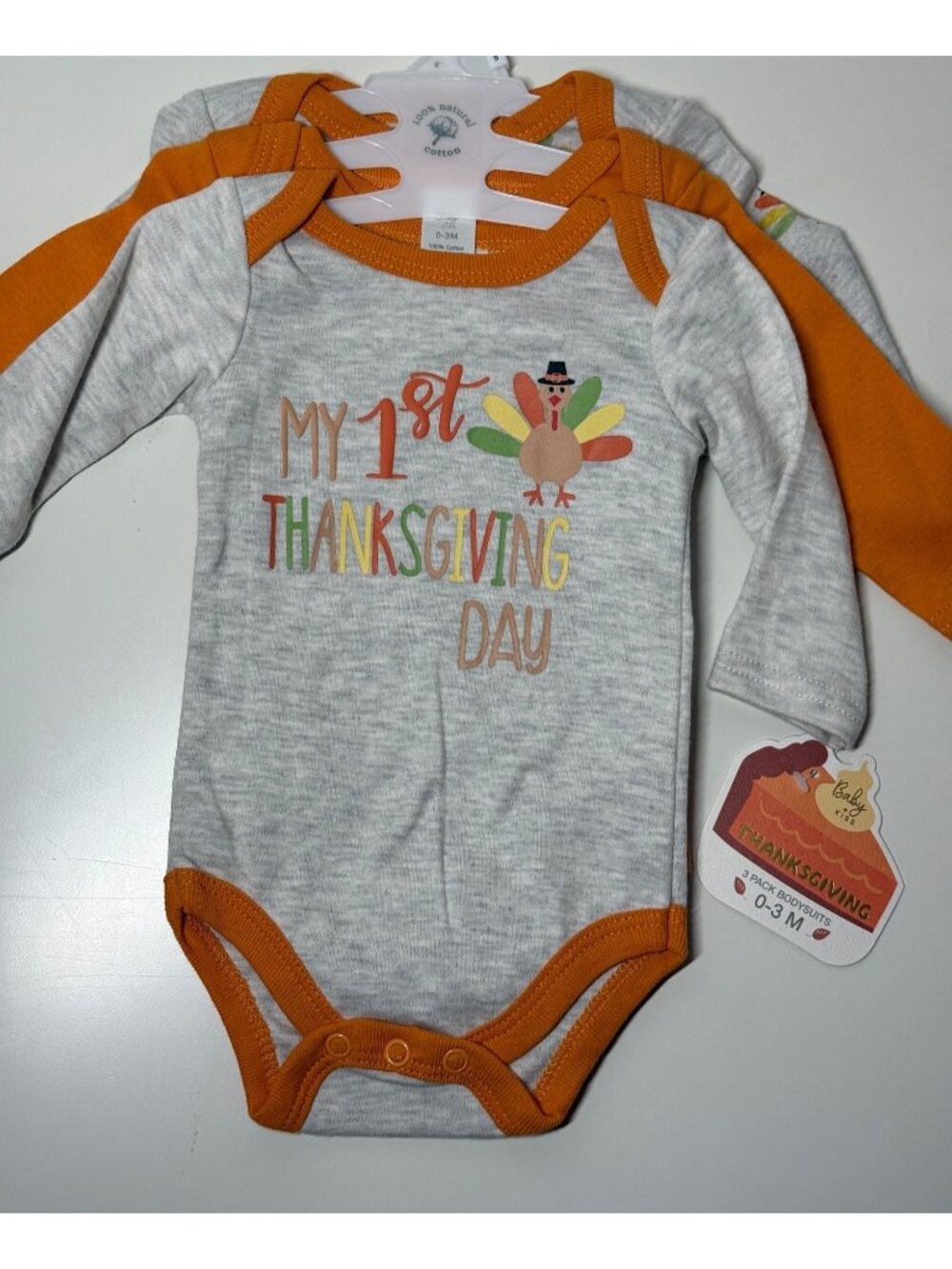 Baby Kiss Turkey My First 1st Thanksgiving Day bundle lot 3 bodysuit onesies 3m